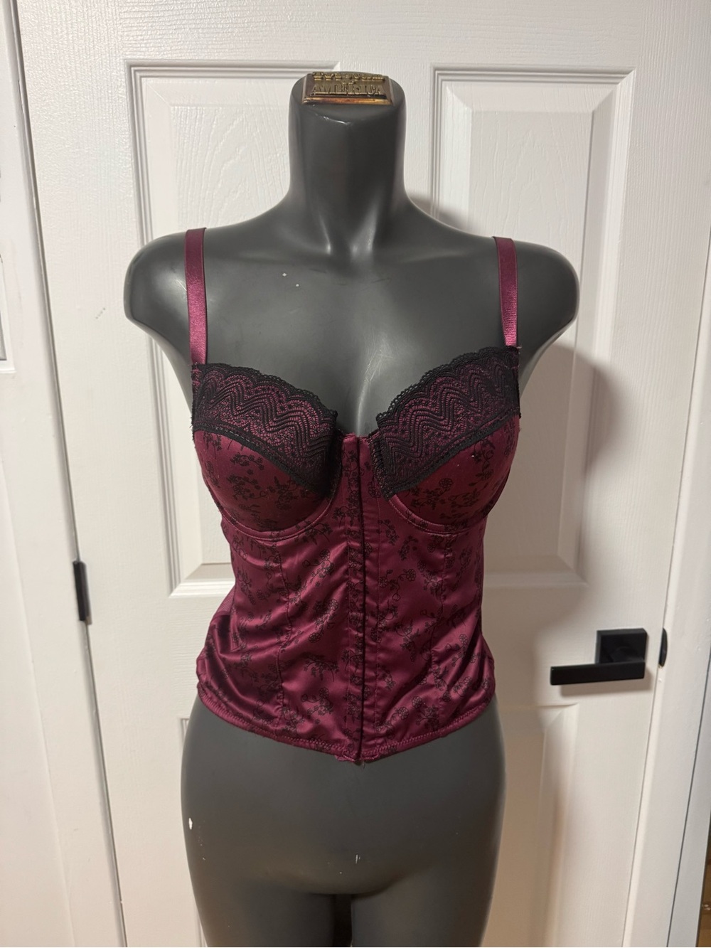 Burgundy Lace-Trim Bustier Corset Top